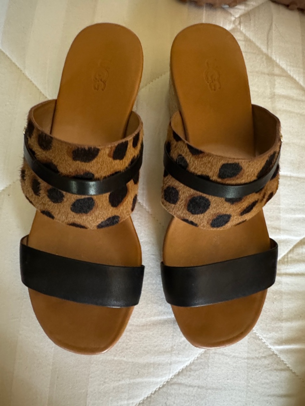 UGG Leopard and Black Double-Strap Slide Sandals - Women